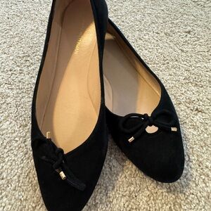Stuart Weitzman Black Suede Bow Flats